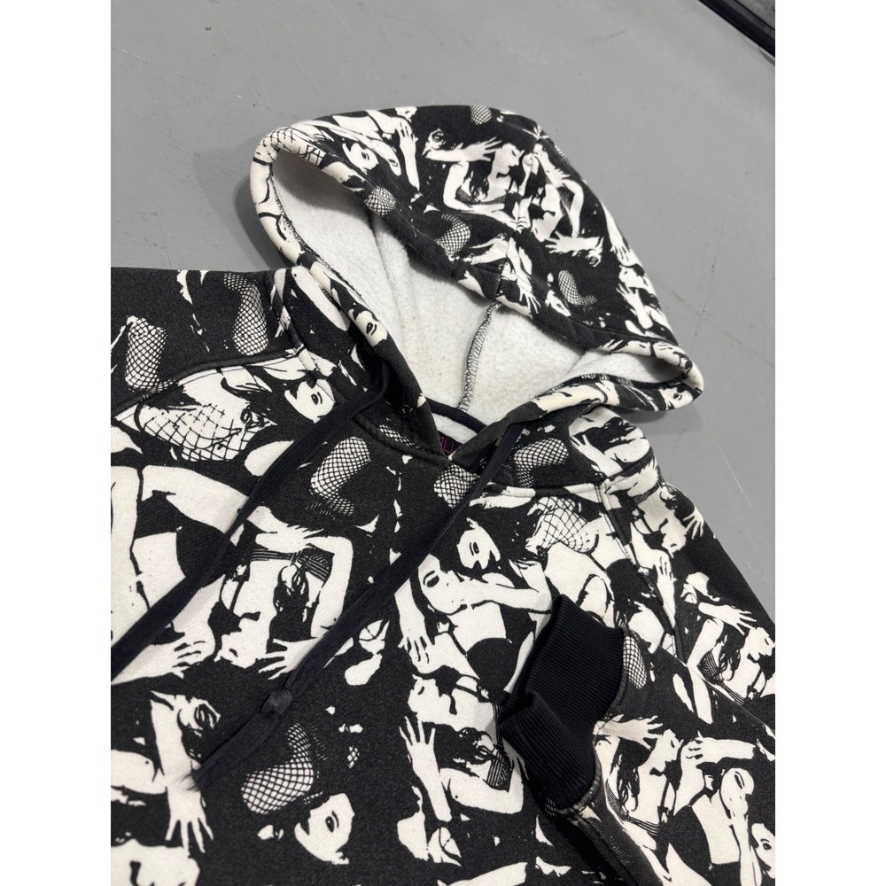Mishka NYC All Over Graphic Print Hoodie Mens Small Black White Streetwear